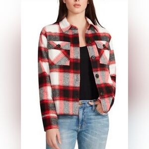 NWT BB Dakota by Steve Madden Women's Boxy Shacket Size small Racing Red Multi